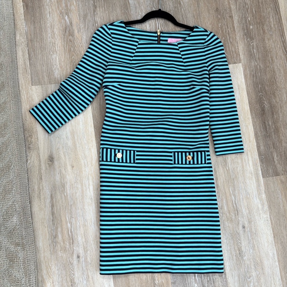 Lilly Pulitzer Green / teal and Dark Blue Striped Knee Length Dress